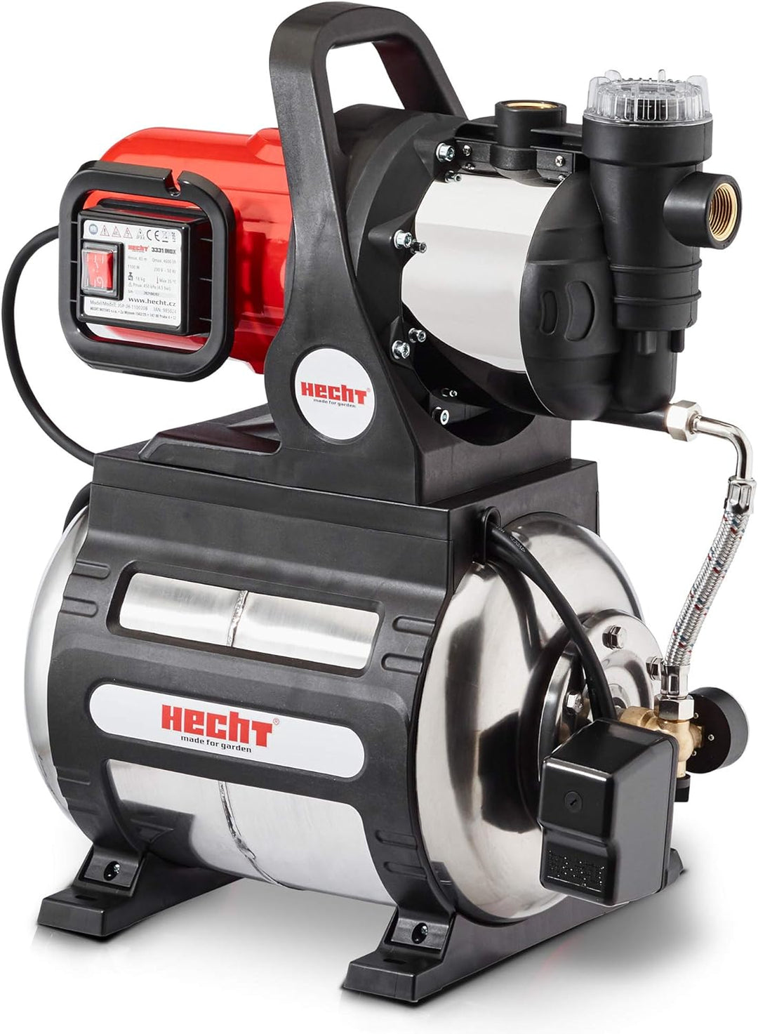 (NEU) HECHT Edelstahl Hauswasserwerk INOX, Wasserpumpe, 1100 Watt, 8 m selbstansaugend, 4,5 bar Förd