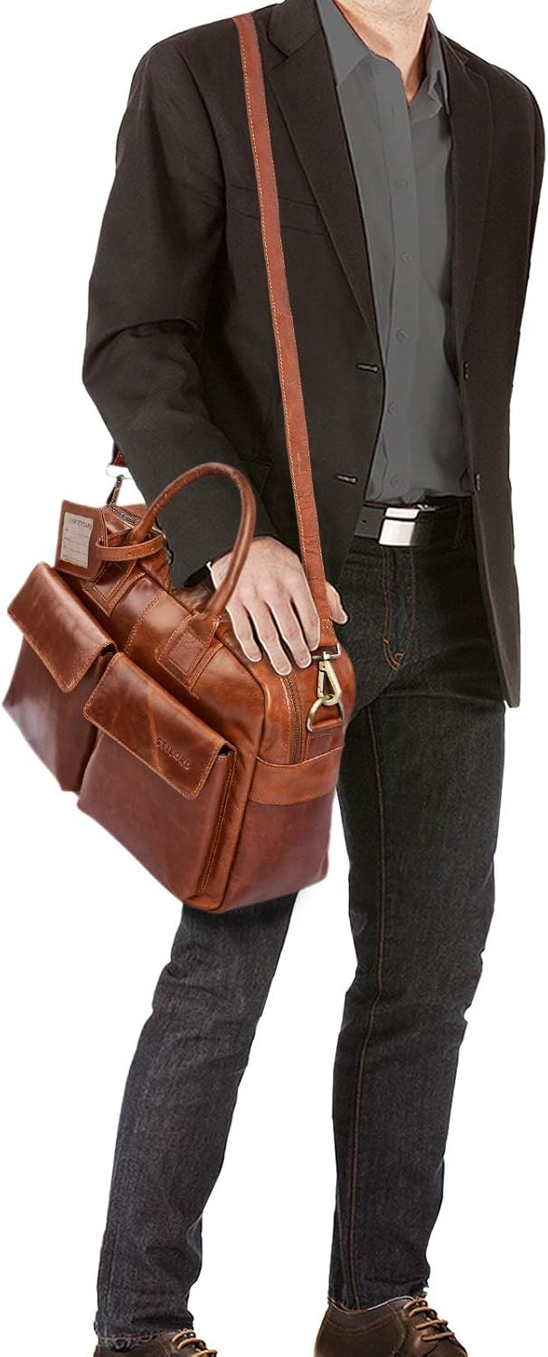STILORD 'Carlo' Grosse Umhängetasche Leder Lehrertasche Aktentasche Schultertasche Reise Beruf Freiz