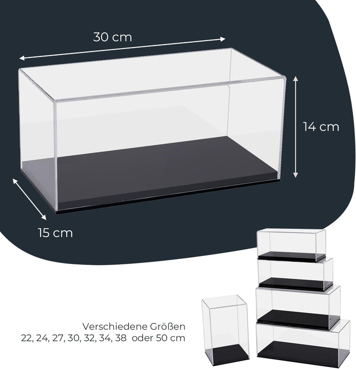 HMF 46803 Acryl Vitrine/Schaukasten für Modellautos, Figuren | 30 x 15 x 14 cm | Transparent 30 cm Q