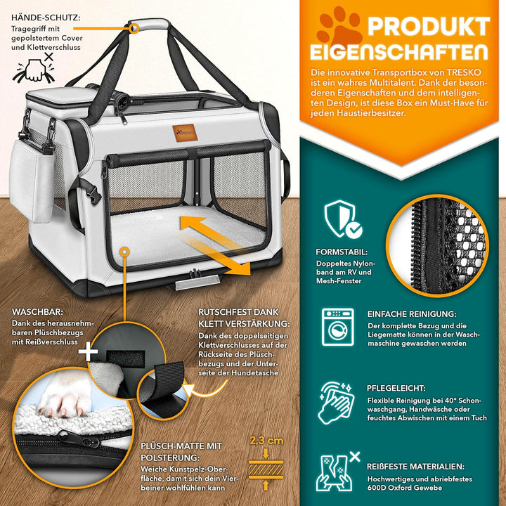 TRESKOยฎ Hundebox faltbar inkl. Leckmatte und Spatel S 50x34x34cm | Transportbox fรผr Hunde und Katzen