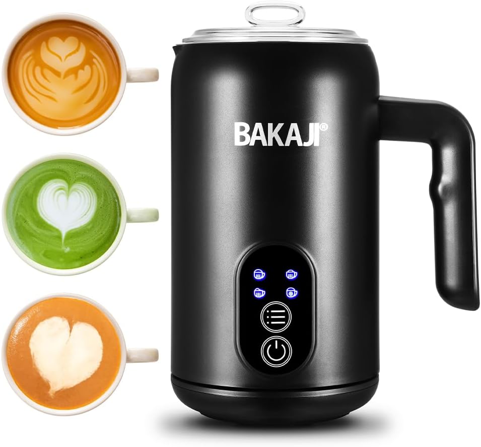 BAKAJI Elektrischer Milchaufschäumer, 4 in 1, automatischer Milchaufschäumer, 350 ml, Milchaufschäum