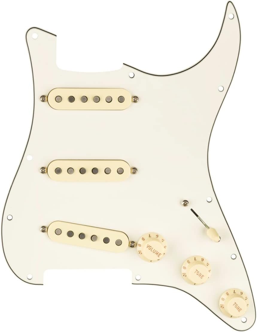 Fender Strat Pickguard, vorverkabelt, Custom Shop Fat 50's SSS, Pergament 11-Loch PG Weiss Texas Spe