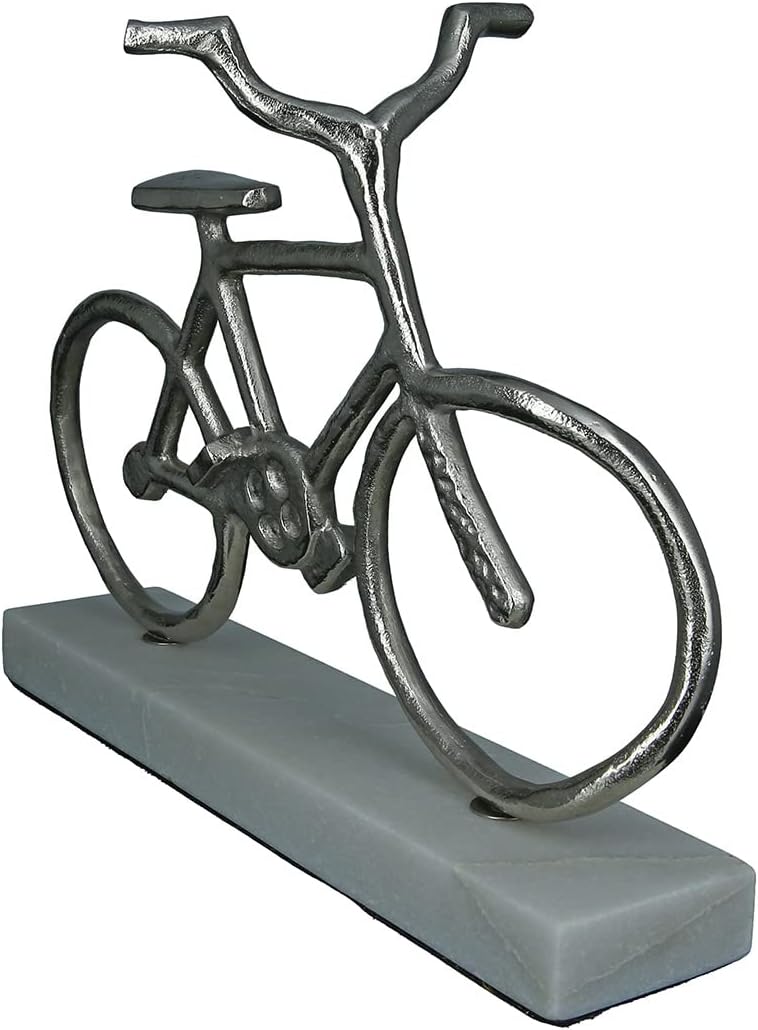 GILDE Deko Objekt Skulptur - Fahrrad aus Aluminium auf Marmor Sockel - Breite 35 cm Höhe 28 cm