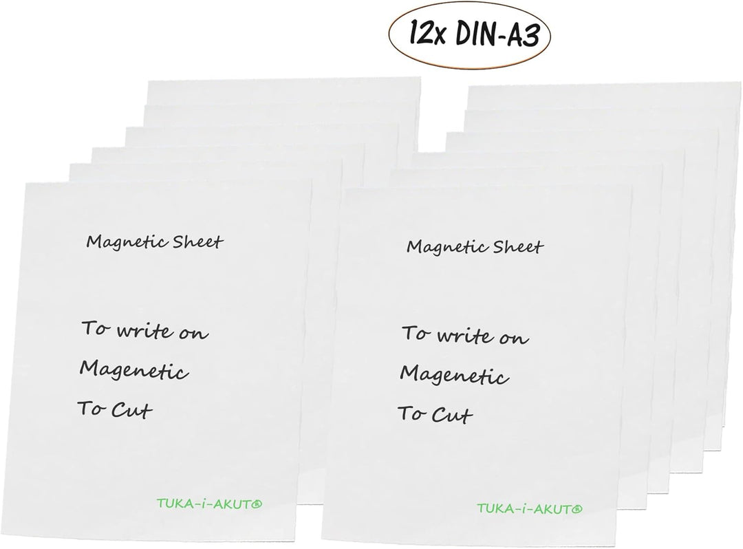 TUKA-i-AKUT 12x A3 Magnetfolie zum Beschriften und Zuschneiden, Flexibel Magnet Tafelfolie Magnetplä