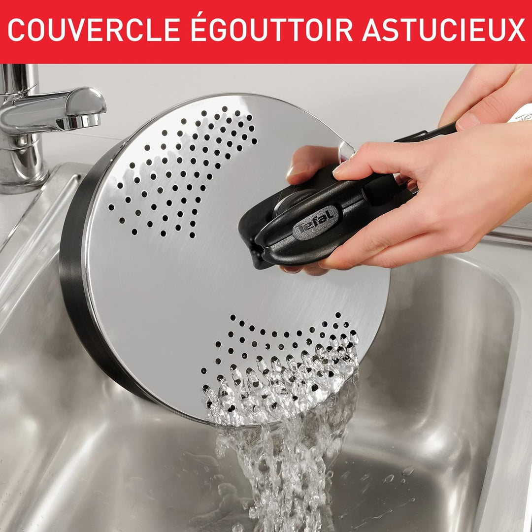 Tefal Ingenio Abtropfdeckel aus Edelstahl, einfache Aufbewahrung, Multidurchmesser, kompatibel mit I