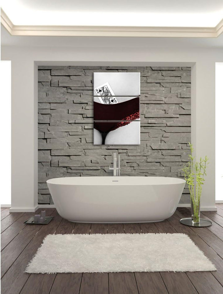 Spielkarte Pik Dame in Höschen von Frau 3-Teiler Leinwandbild 120x80 Bild auf Leinwand
