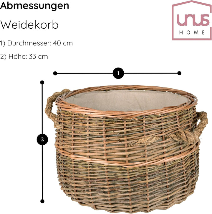 Hochwertiger Korb aus Weide/Kaminholzkorb für Ihr Kaminholz, Wäschekorb oder Dekoration Ø 40