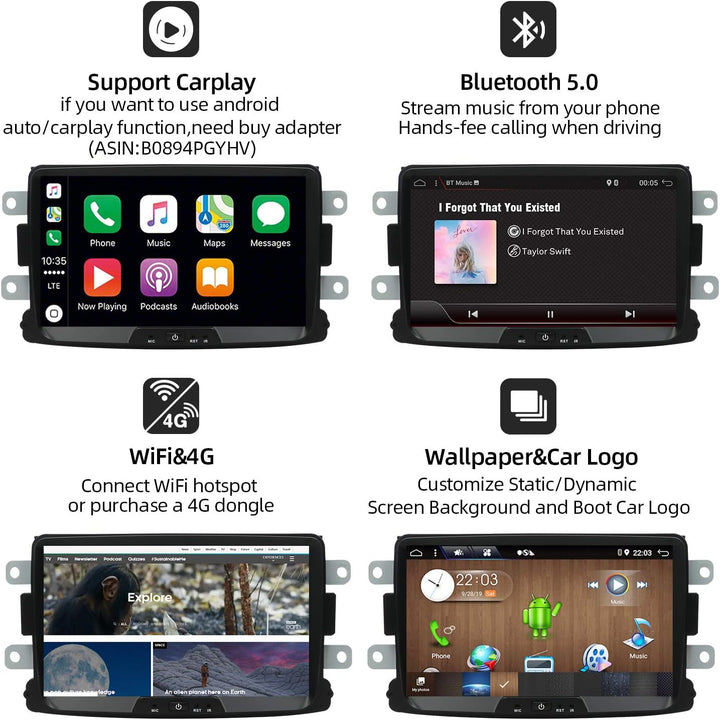 YUNTX Android 10 Autoradio Kompatibel mit Dacia Sandero/Renault Duster/Logan - 8 Zoll GPS mit navi B