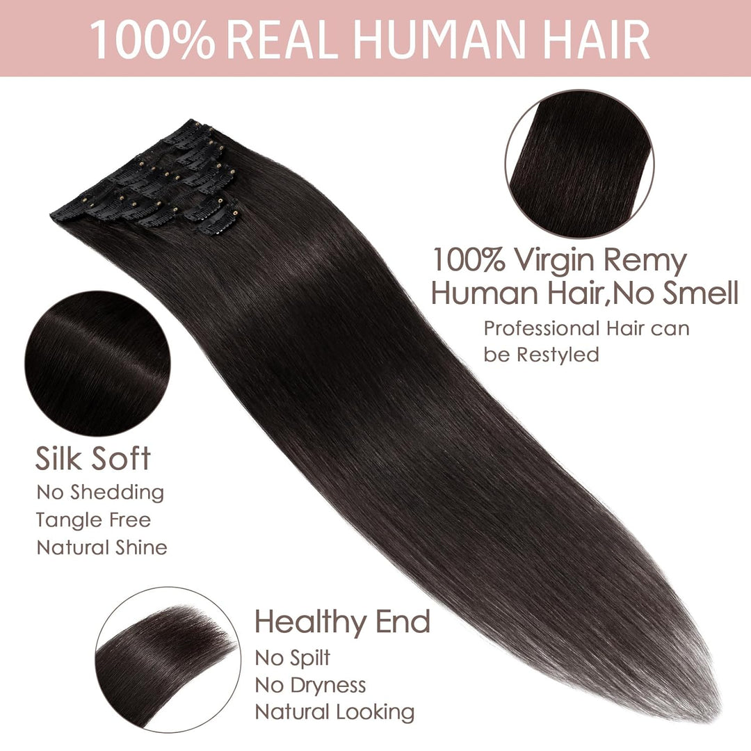 Silk-co Echthaar Clip In Extensions 8 Tressen 18 Clips 55g, Natural Schwarz Hair Extensions, Remy Ec