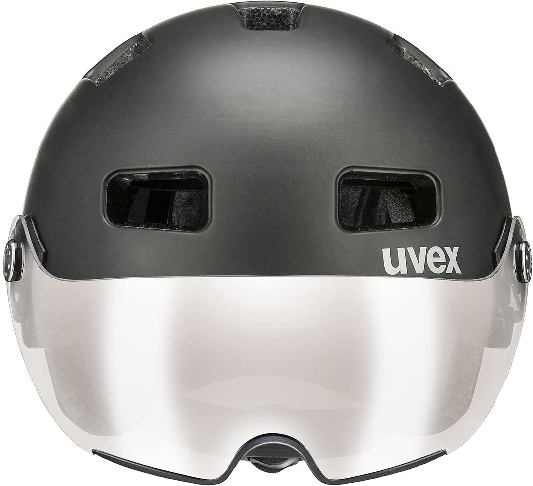 uvex rush visor - leichter City-Helm für Damen und Herren - mit Visier - inkl. LED-Licht - dark silv