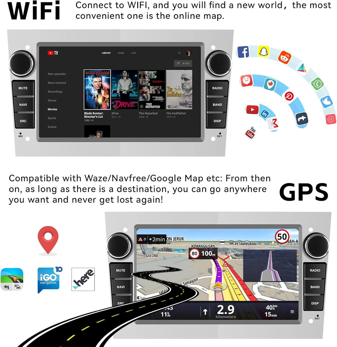 CAMECHO Android 10 2-DIN Autoradio mit Navi für Opel Corsa d/Astra h/Zafira b/Meriva/Vivaro Radio,7