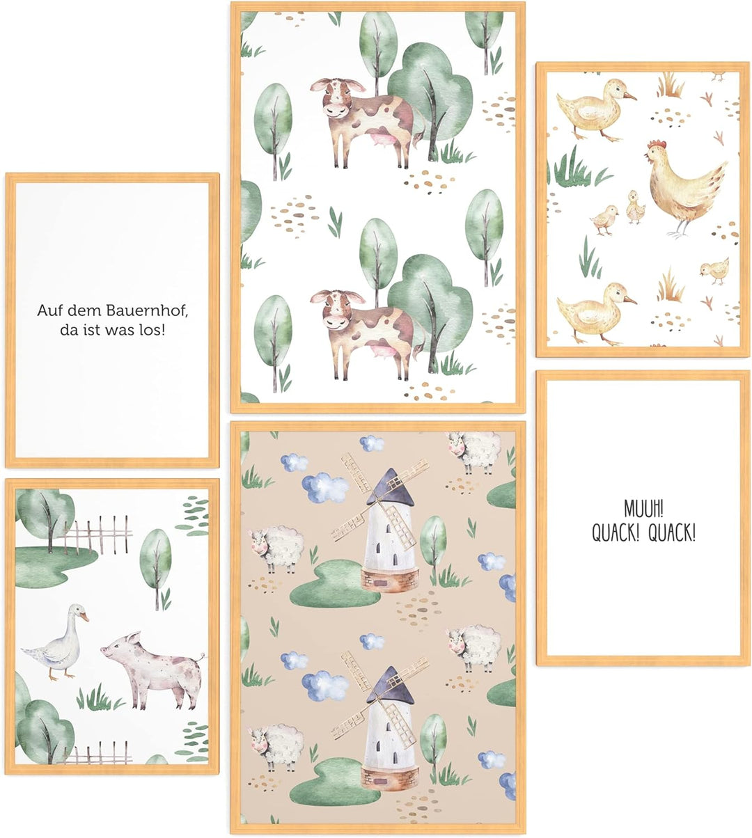 Papierschmiede® Bilder Kinderzimmer Kids Mood Poster Set Bauernhof, Gerahmte Bilder fürs Kinderzimme