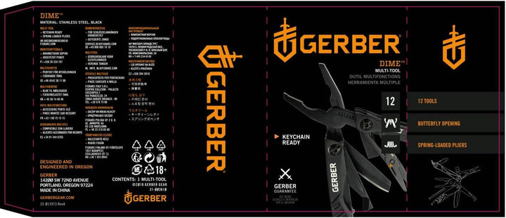 Gerber Multifunktionswerkzeug mit 12 Funktionen, Dime Pocket Multi-tool, Schwarz, 31-003610 Schwarz