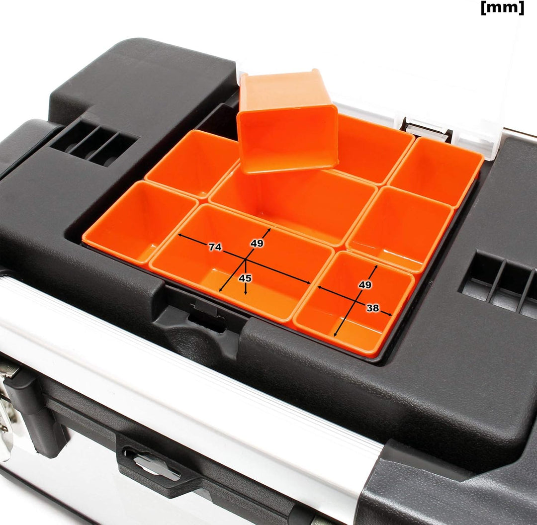 Wiltec Werkzeugkasten 38x27x25 cm aus Edelstahl, Universal Werkzeugkoffer mit Kunststoff-Rahmen, Wer