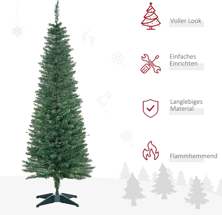HOMCOM Künstlicher Weihnachtsbaum 1,5 m, Schmaler Christbaum mit Ständer, 294 Äste, Zerlegbar, Weihn