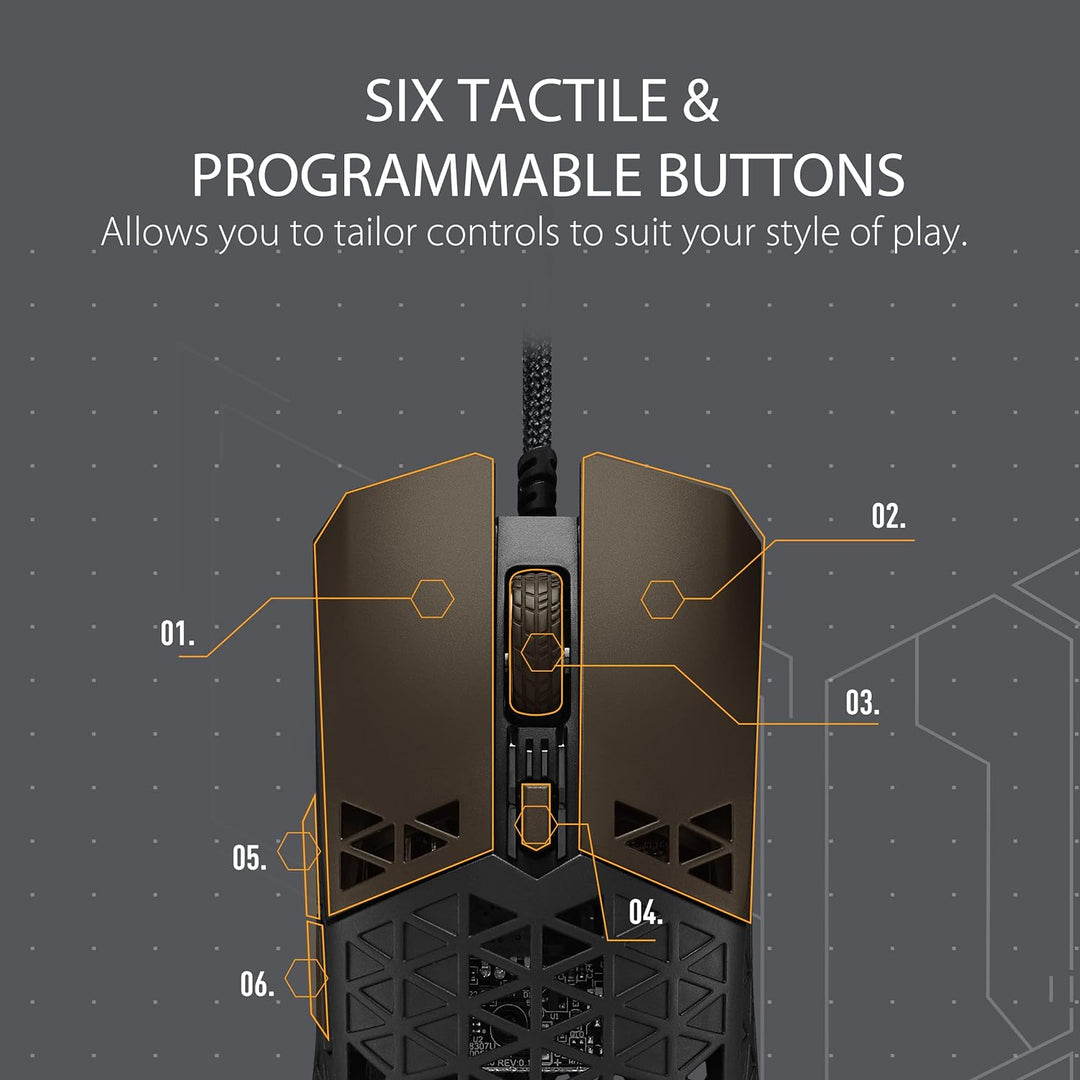 ASUS TUF Gaming M3 Maus (kabelgebunden, RGB, 7000-dpi-Sensor, programmierbare Tasten, Aura Sync) sch