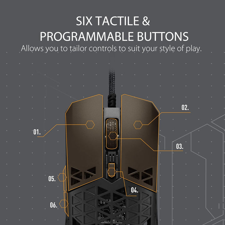 ASUS TUF Gaming M3 Maus (kabelgebunden, RGB, 7000-dpi-Sensor, programmierbare Tasten, Aura Sync) sch