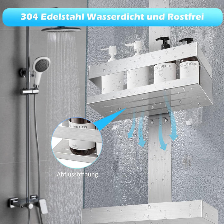 UUlioyer Duschablage zum Hängen, Duschregal aus Edelstahl SUS304 ohne Bohrer für Rahmenlos Glastür,