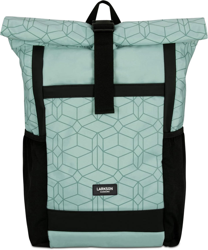 LARK STREET Rolltop Rucksack Damen Gross Mint - No 2 - Daypack für Schule, Uni, Fahrrad - 15,6 Lapto