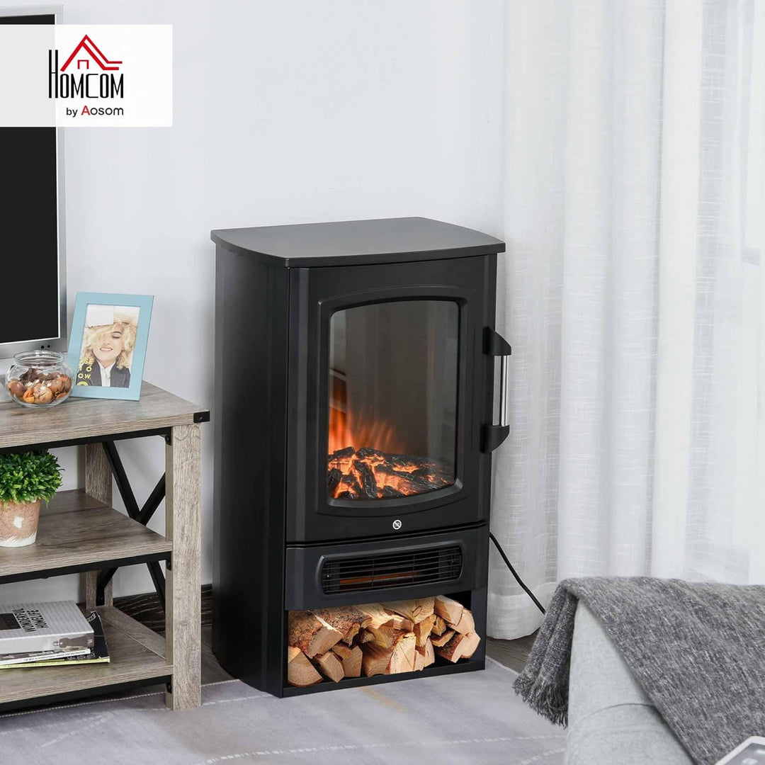 HOMCOM Elektrokamin E-Kamin mit Flammeneffekt Thermostat Kaminofen 1000 W/2000 W, 20–25 qm, Schwarz