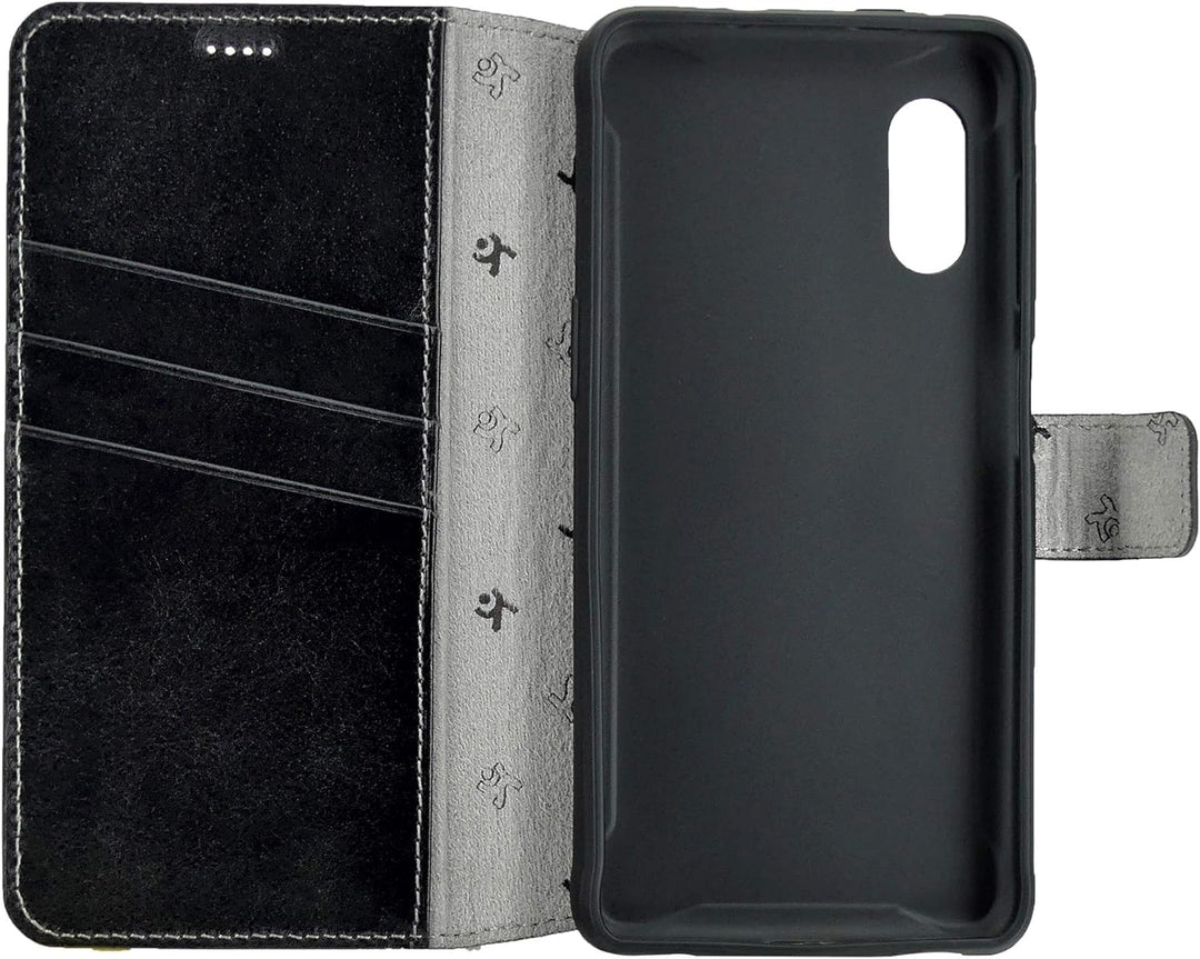 Suncase Book-Style Hülle kompatibel mit Samsung Galaxy Xcover Pro Leder Tasche (Slim-Fit) Lederhülle