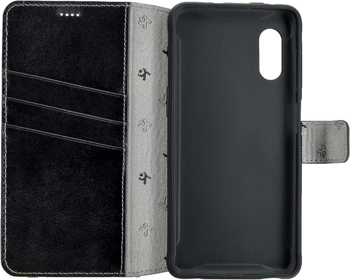 Suncase Book-Style Hülle kompatibel mit Samsung Galaxy Xcover Pro Leder Tasche (Slim-Fit) Lederhülle