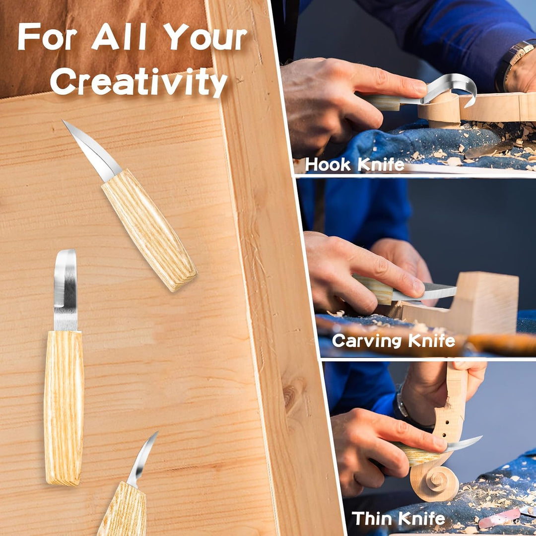 HOMCA Holz Schnitzwerkzeug Set, 23 in 1 Schnitzset mit 7 Schnitzmesser fĂŒr Kinder&Erwachsene, Holzwe
