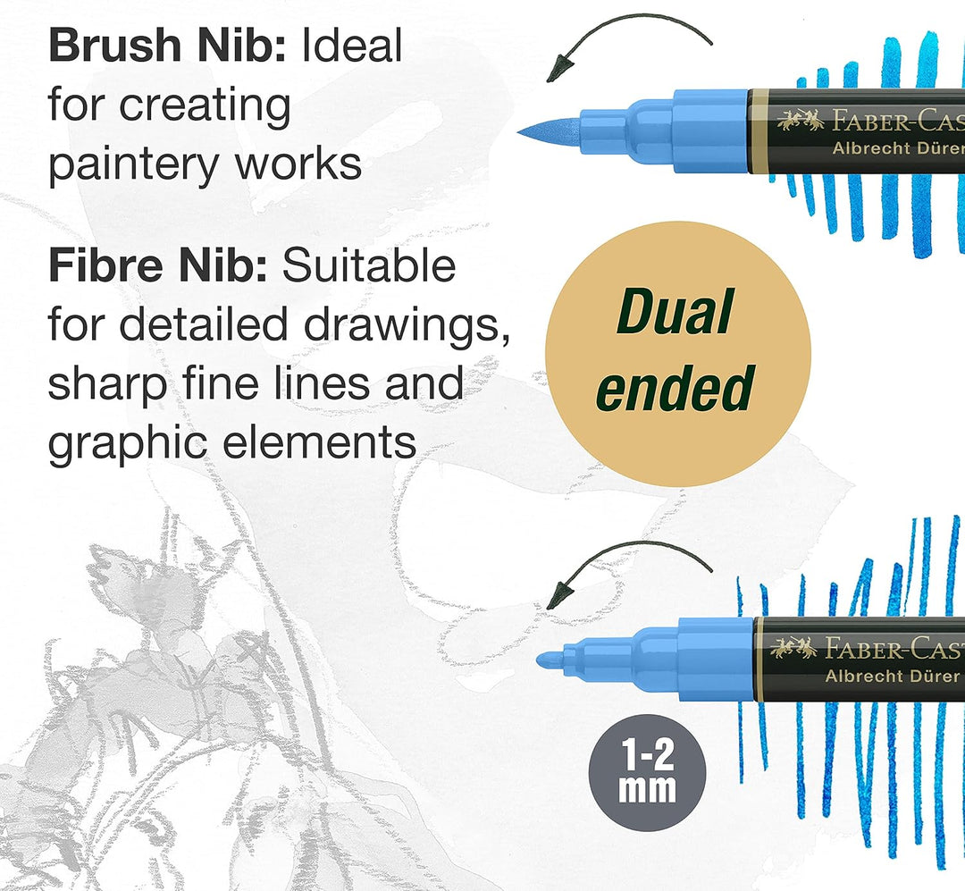 Faber-Castell 160308 - Aquarellmarker Albrecht Dürer mit Doppelspitze, 5er Etui, Marker mit Faser- u