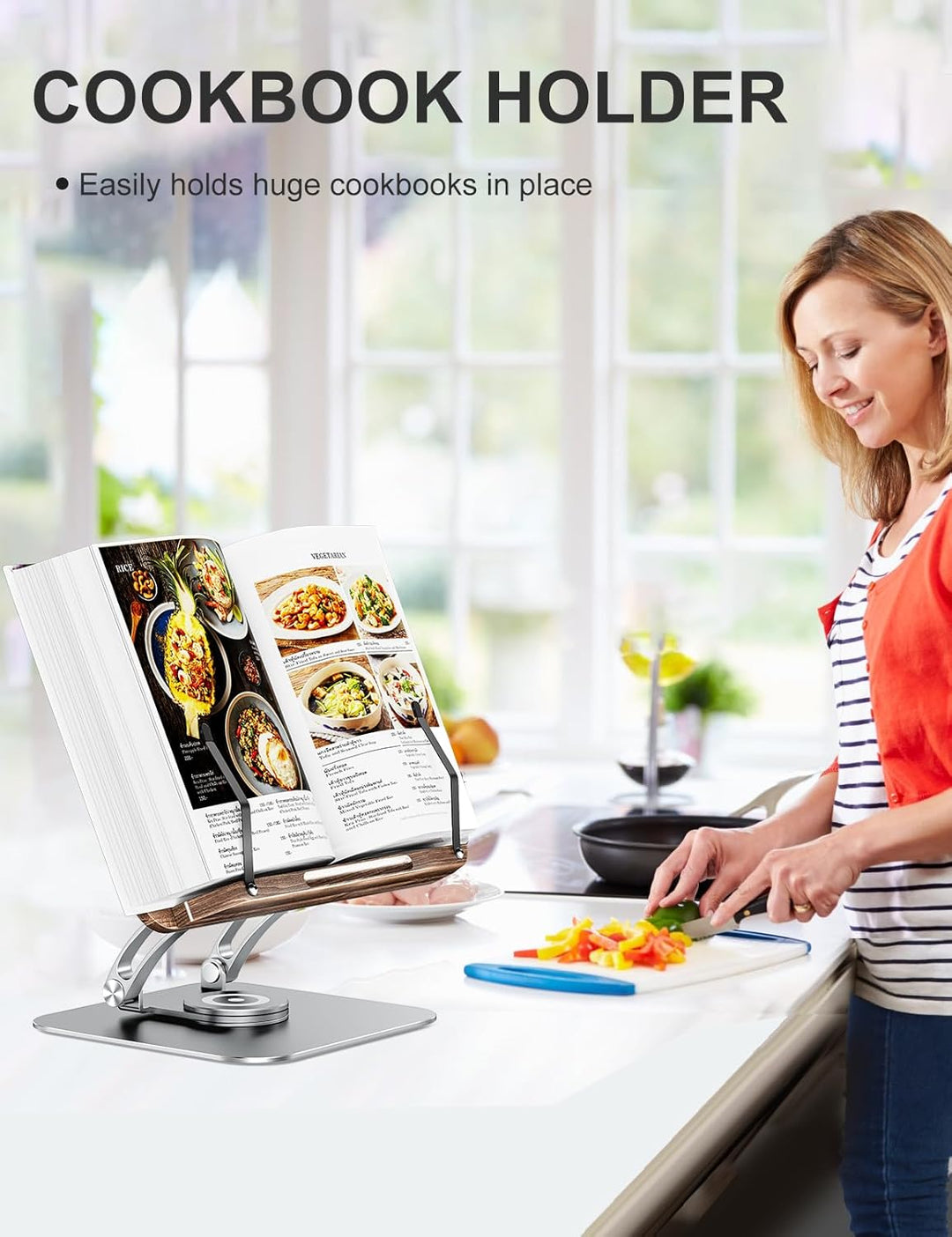 Tounee Buchständer, Verstellbarer Buchhalter mit 360° drehbarer Basis, Kochbuchständer, Rezeptbuchha