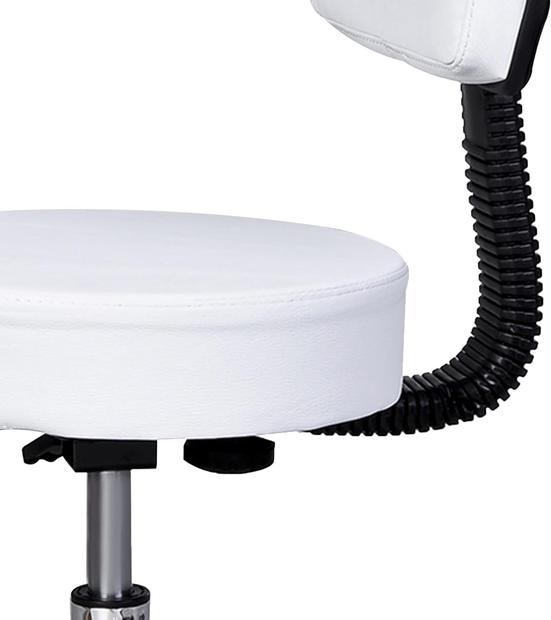 HOMCOM Arbeitshocker Rollhocker Drehhocker höhenverstellbar mit Lehne Büro Weiss Φ35 x H72-84 cm, We