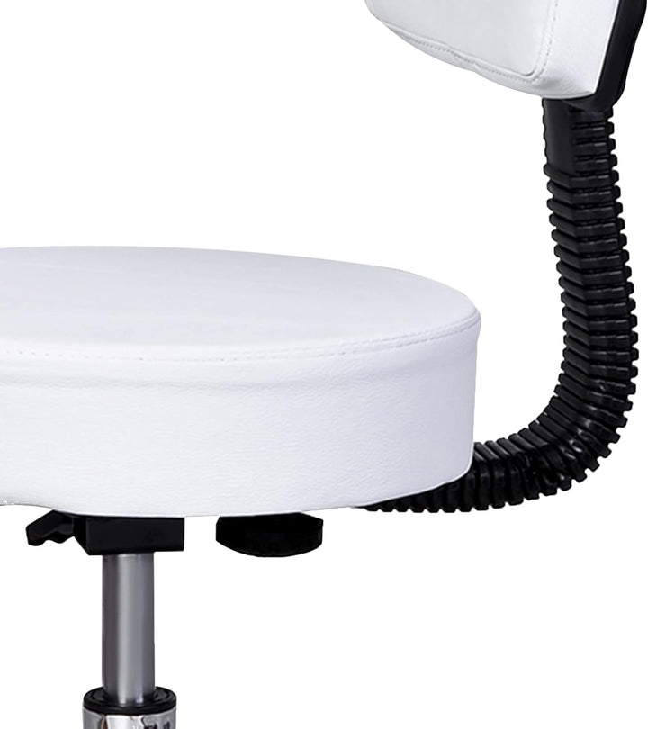 HOMCOM Arbeitshocker Rollhocker Drehhocker höhenverstellbar mit Lehne Büro Weiss Φ35 x H72-84 cm, We