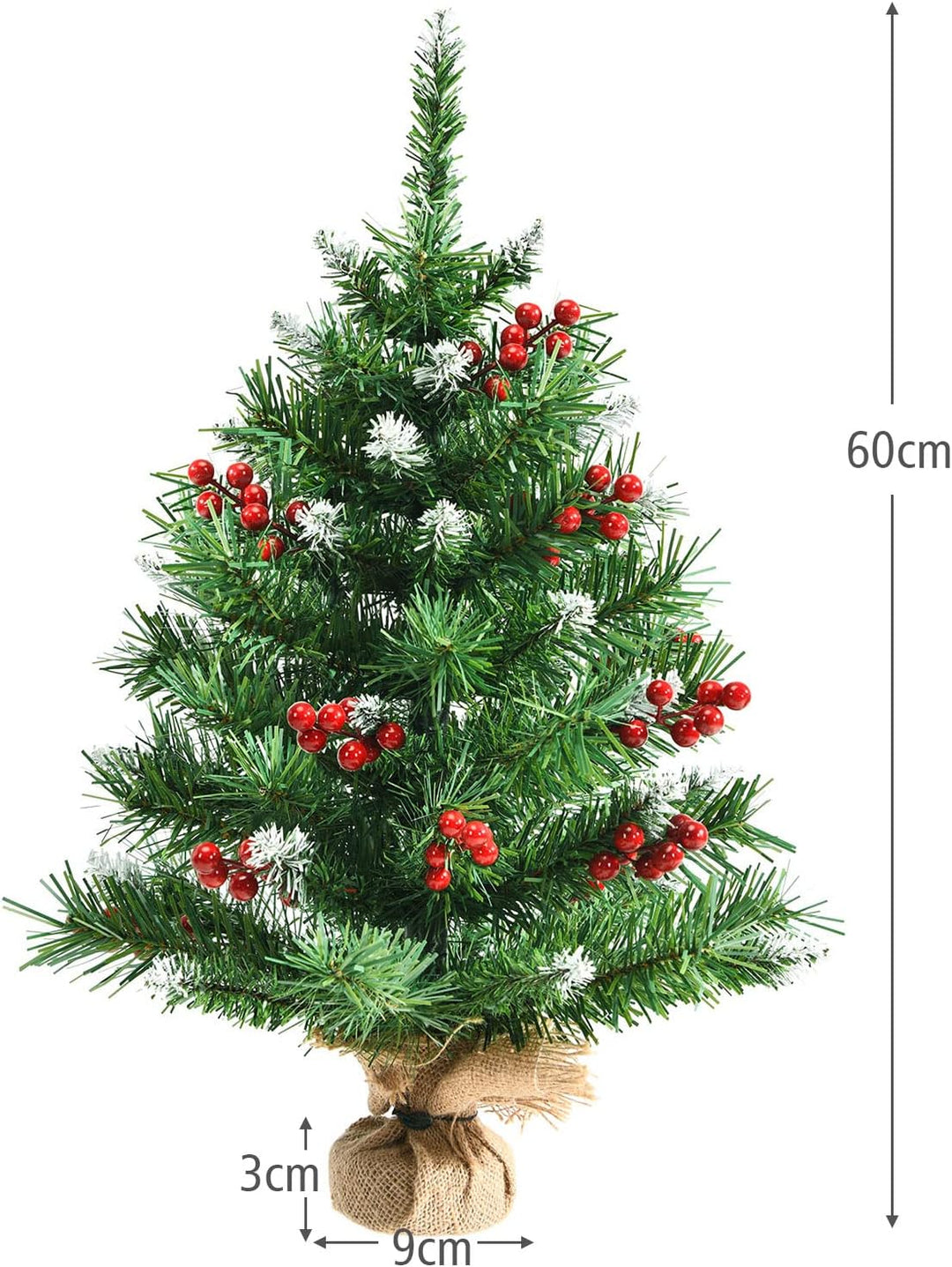 COSTWAY 60 cm Mini künstlicher Weihnachtsbaum, Kleiner Tannenbaum, Tisch-Christbaum mit 76 Spitzen,