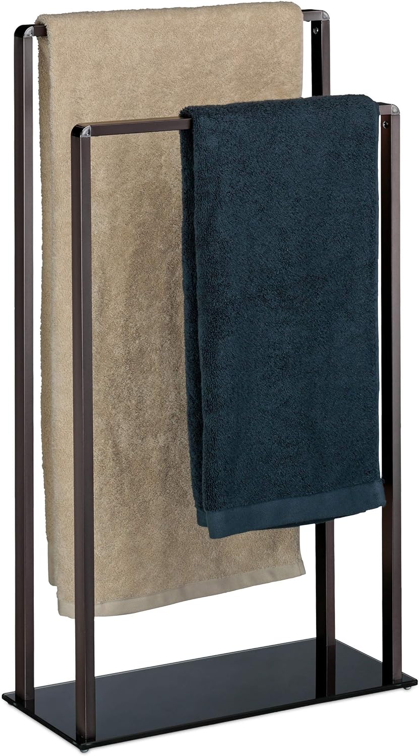 Relaxdays Handtuchständer, Bronze-schwarz freistehend, 2 Stangen, modern, Metall, Handtuchhalter, Hx