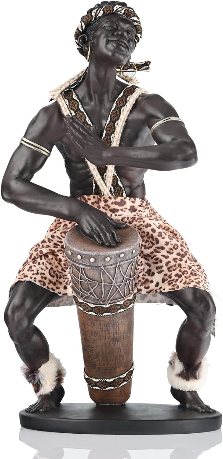38 cm hohe afrikanische Statue für Heimdekoration, afrikanische Trommler-Statue aus Kunstharz, afrik
