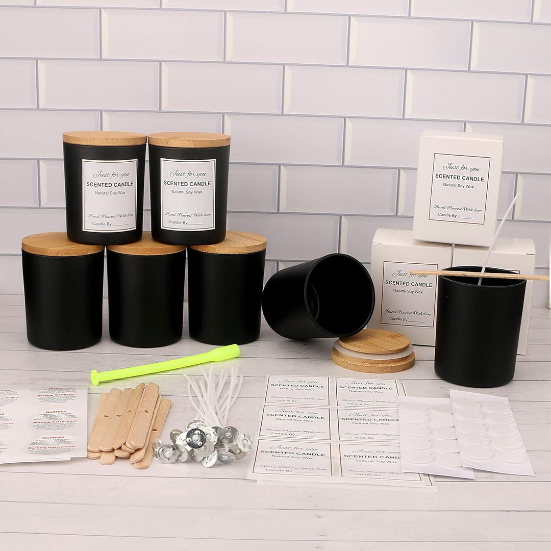 MILIVIXAY Mattierte schwarze Kerzengläser aus Glas mit Deckeln und Kerzenherstellungs-Sets, leere Ke