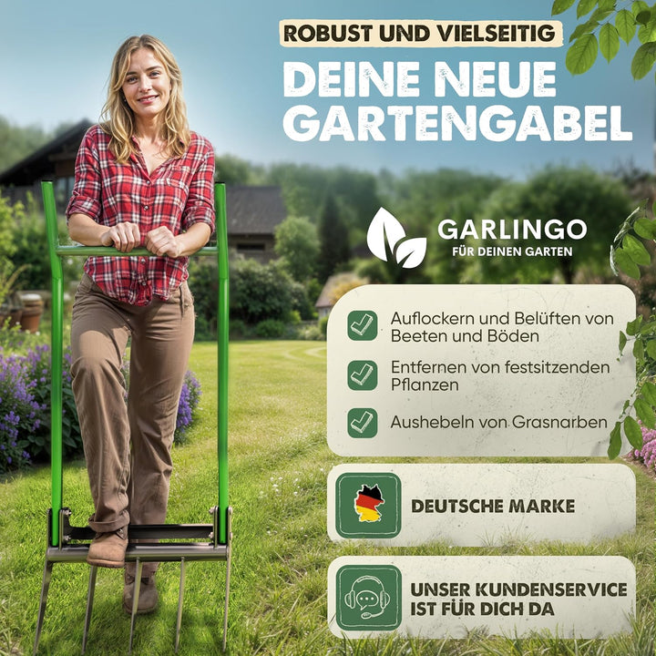 GARLINGO Grabegabel | 50cm Breite Broadfork | Mit Trittbügel für maximal Hebelwirkung | Gartengabel