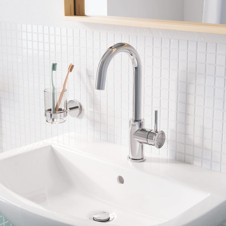 GROHE Start - Glas mit Halter (Material: Glas/ Metall, verdeckte Befestigung, langlebig), chrom, 411