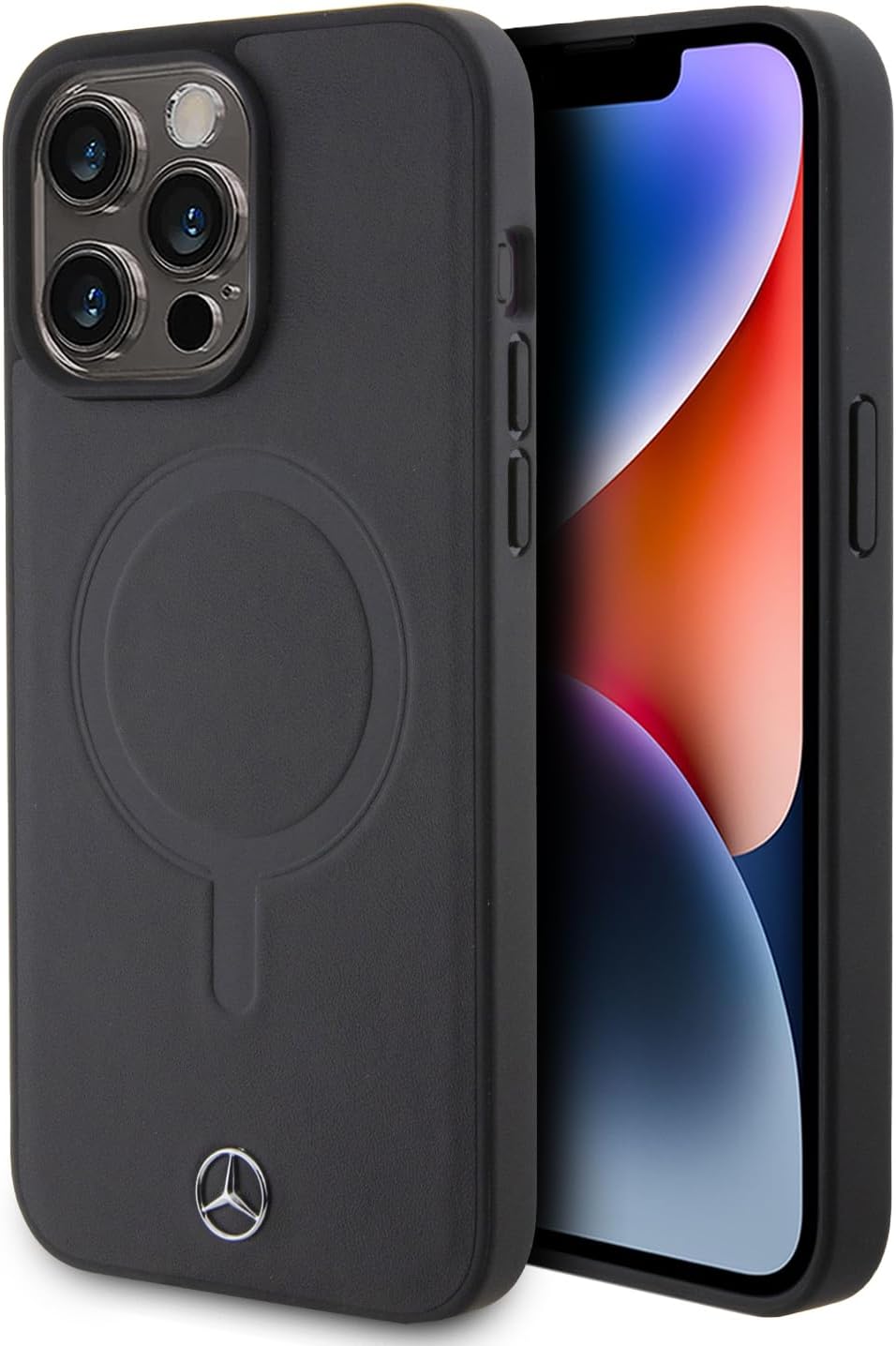 CG MOBILE Mercedes-Benz Handyhülle kompatibel mit Magsafe und iPhone 15 Pro Max in Schwarz, Echtlede