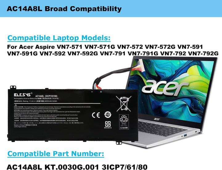 BLESYS AC14A8L KT.0030G.001 Laptop Akku für Acer Aspire Nitro V15 VN7-791G VN7-571 VN7-571G VN7-572