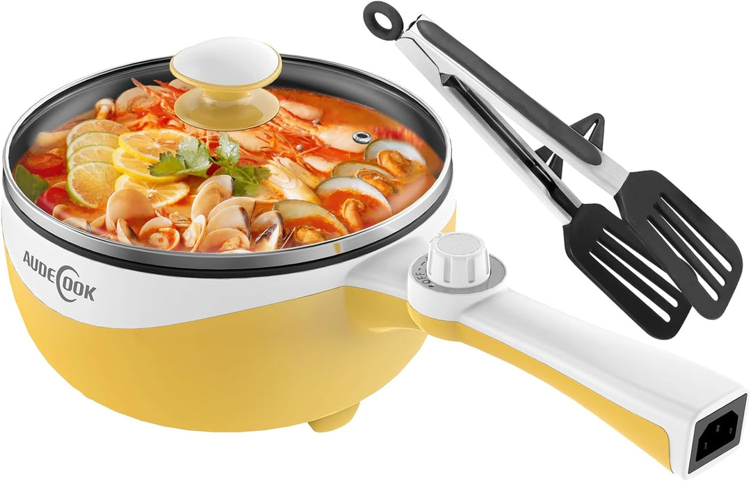 Audecook Elektrische Hot Pot, 1.7 L/20cm Tragbare Elektrischer Bratpfanne Hotpot Topf Antihaft Mini