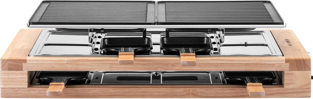 KLAMER Raclette 8 Personen, 1500W Raclette Grill mit Holzgestell, Raclette mit antihaftbeschichteter