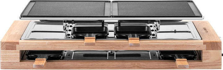 KLAMER Raclette 8 Personen, 1500W Raclette Grill mit Holzgestell, Raclette mit antihaftbeschichteter