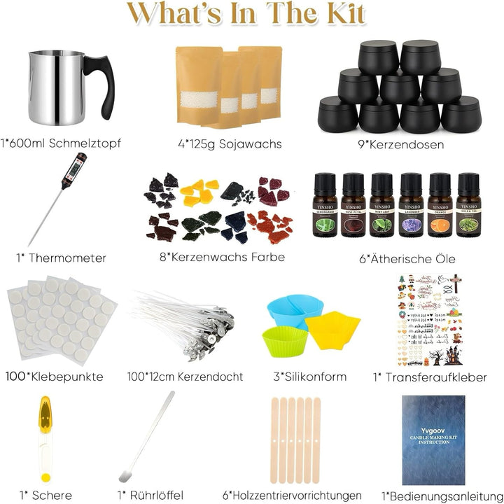 Yvgoov Kerzen selber Machen Set Kerzen Giessen Set Kerzenherstellung Set Candle Making Kit Sojawachs