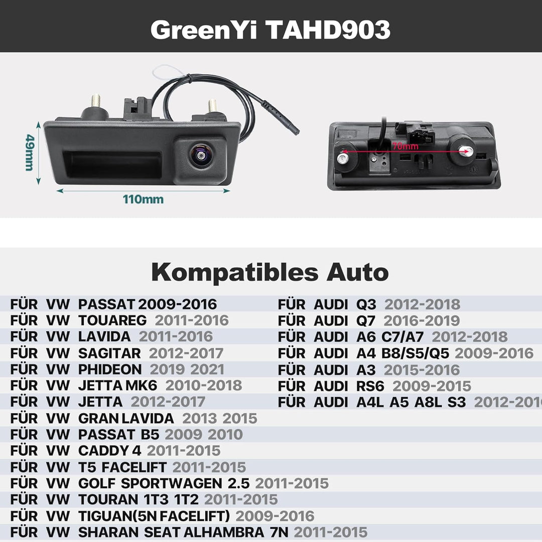GREENAUTO Originaldynamische Fahrspur Rückfahrkamera für Audi A4L A5 A3 Q3 Q5 RS6 VW Passat Tiguan J