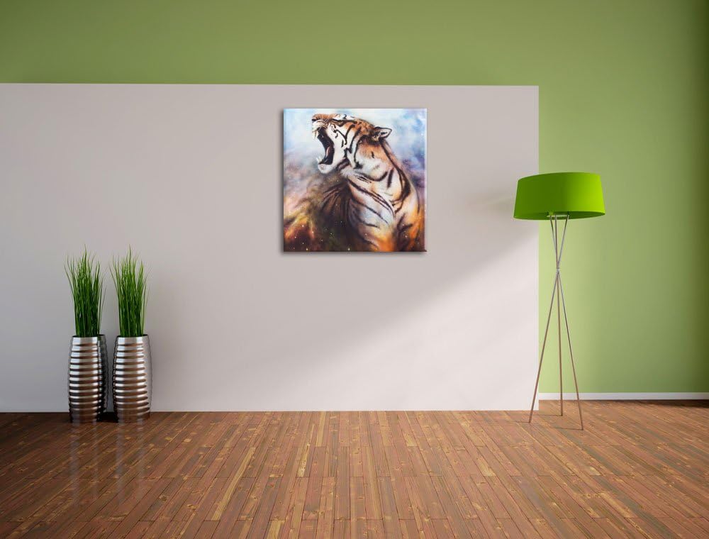 Gemälde eines Tigers, Format: 70x70 auf Leinwand, XXL riesige Bilder fertig gerahmt mit Keilrahmen,