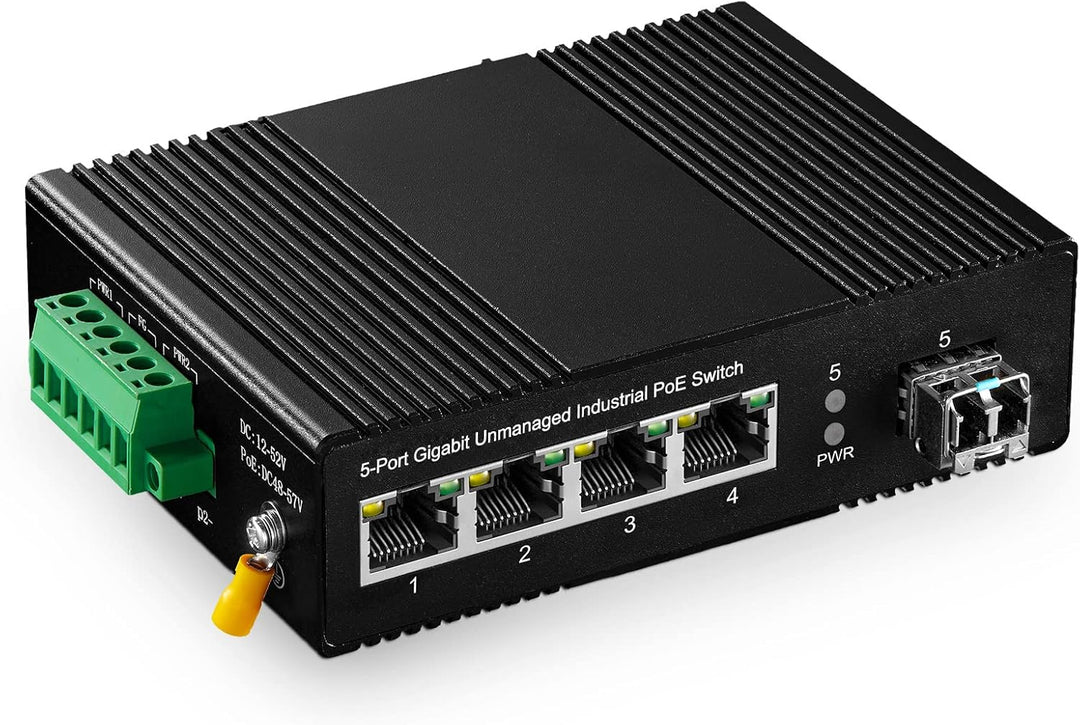Binardat 5 Port Gigabit PoE Din Rail Industrial Ethernet Switch, 4 PoE IEEE802.3af/at, 1 SFP Port mi