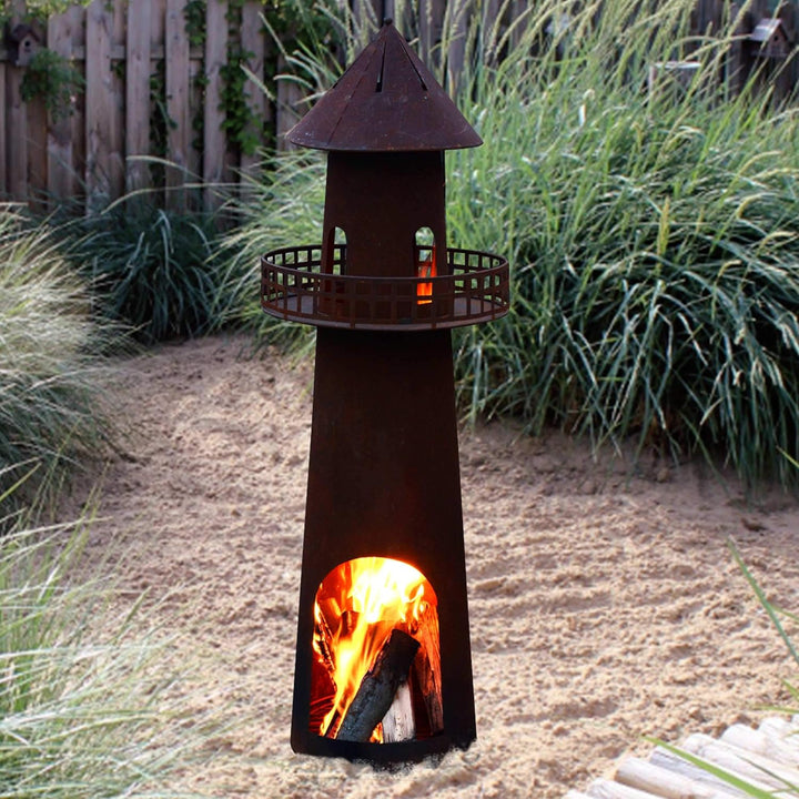UNUS Gartenkamin Leuchtturm aus Edelrost als Feuerschale für den Garten 131 cm