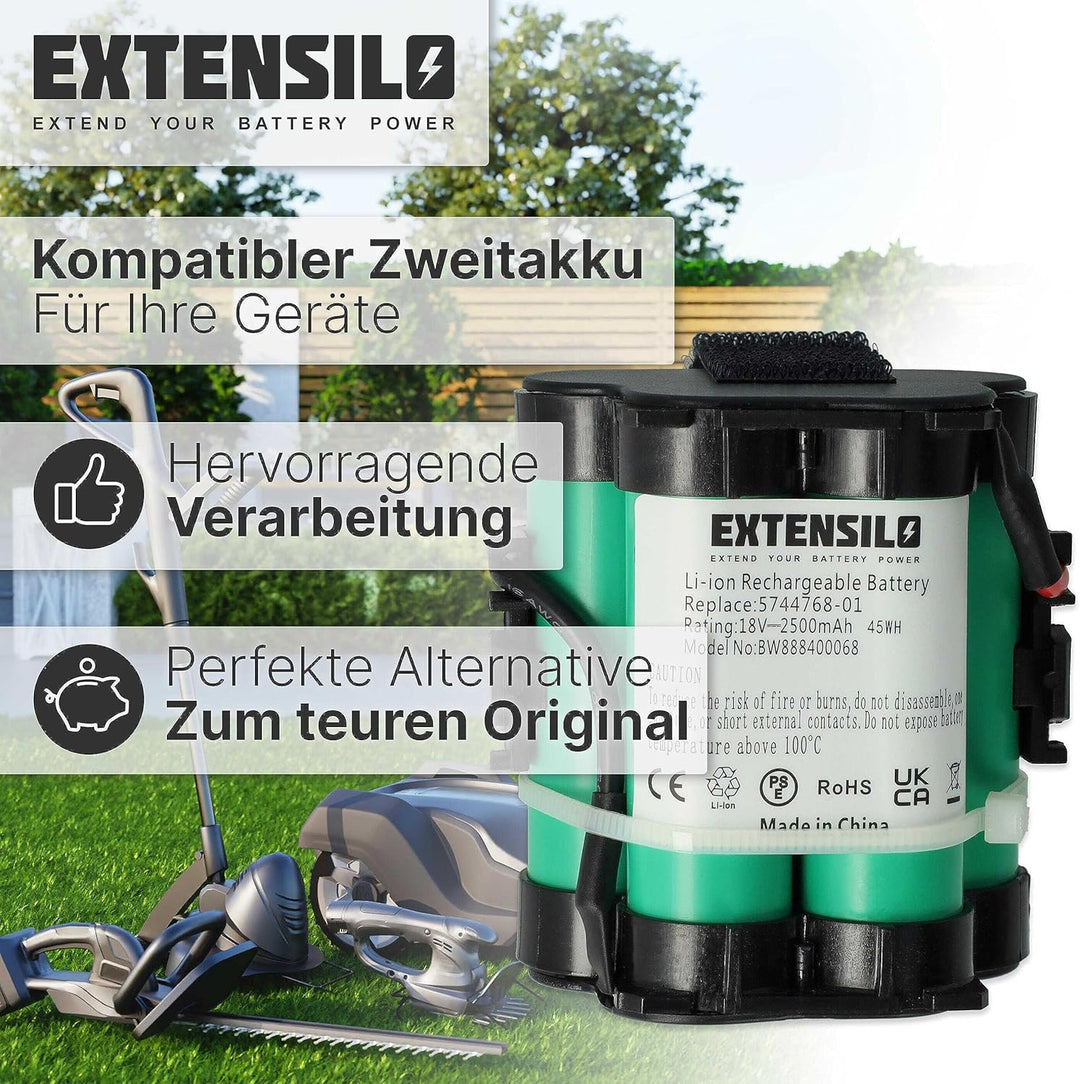 EXTENSILO Akku kompatibel mit Gardena R38Li, R40Li, R45Li, R50Li, R70Li, R75Li, R80Li, 124562 Rasenr