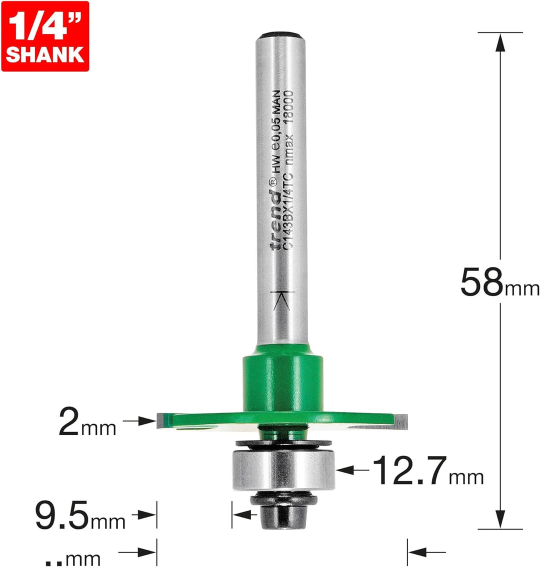 Trend CraftPro Schlitzfräser, 1/4 Zoll Schaft, 2 mm Schnittbreite, 31,8 mm Durchmesser, Hartmetallbe