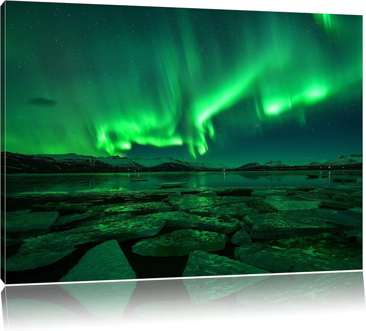 Polarlicht am Himmel, Format: 100x70 auf Leinwand, XXL riesige Bilder fertig gerahmt mit Keilrahmen,